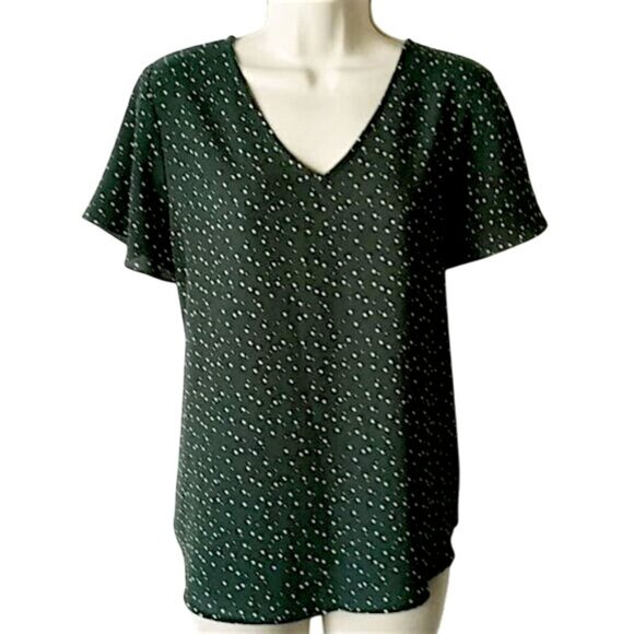41 Hawthorn Tops - NWOT 41 Hawthorne V-Neck Blouse M Green Polka Dot 50off3